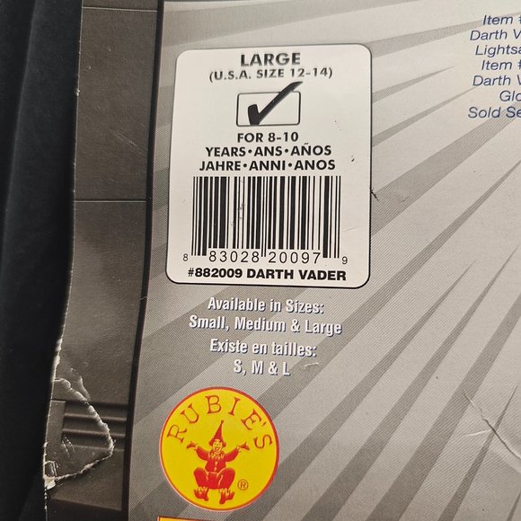 New Kid Child Star Wars Darth Vader Black Costume Mask Large 12 -14 Rubies 8-10 - Picture 7 of 14